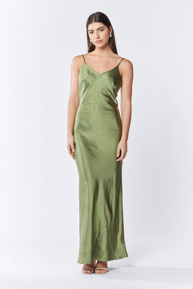 Green silk new arrivals backless dress