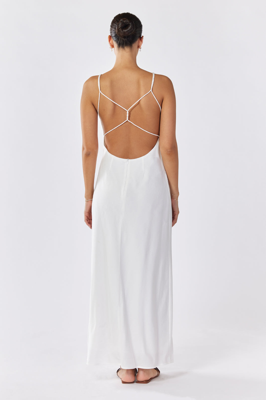 La Lune Low Back White Maxi Dress Sleeveless Formal Gown Satin Cowl Neck Backless Maxi Dress La Lune Low Back White Maxi Dress Sleeveless Formal Gown Satin Cowl Neck Backless Maxi Dress